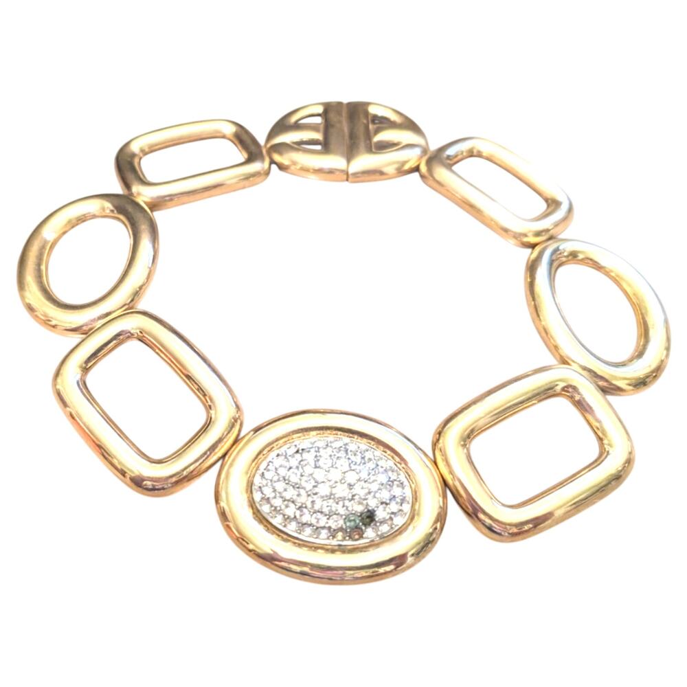 Vintage GIVENCHY Necklace Gold Tone Link Pave Crystals DAMAGED